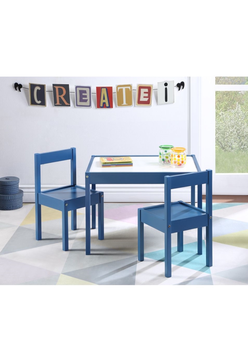 Gibson 3 Piece Dry Erase Kids Table & Chair Set, Dark Blue
