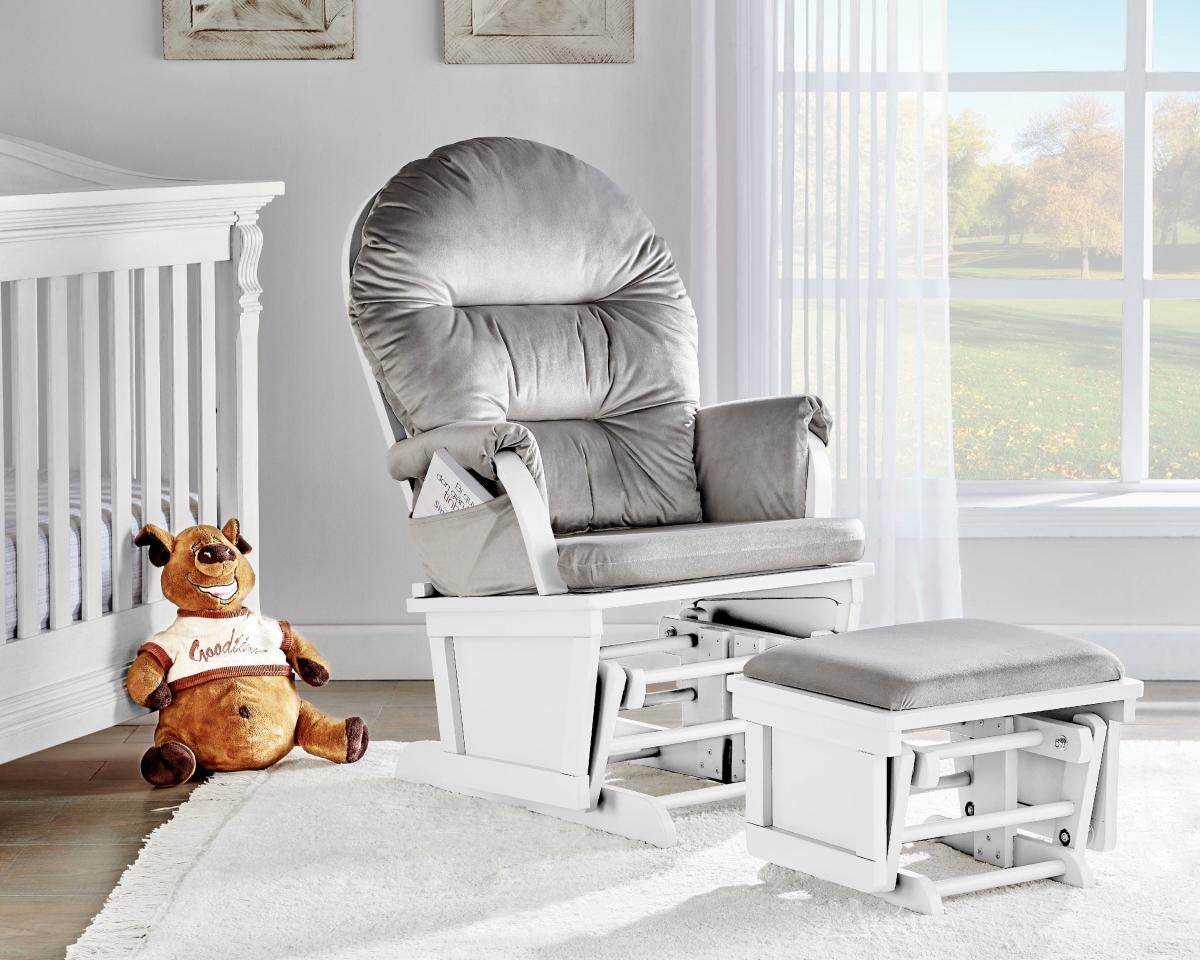 Madison Glider & Ottoman, White & Woven Gray