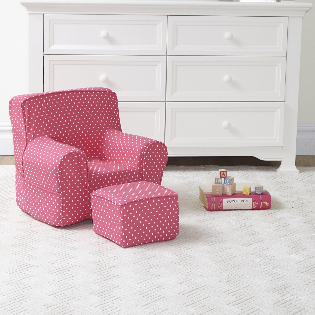 MOC-PMDT My Own Chair & Ottoman Set - Hot Pink Mini Dot Fabric - Made In USA