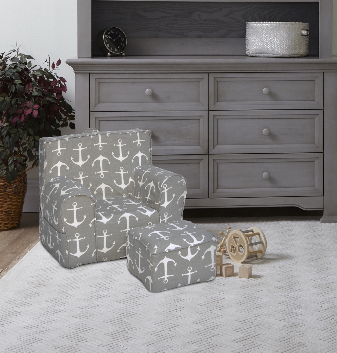 MOC-GRAA My Own Chair & Ottoman Set - Gray Anchors Away Fabric - Made In USA