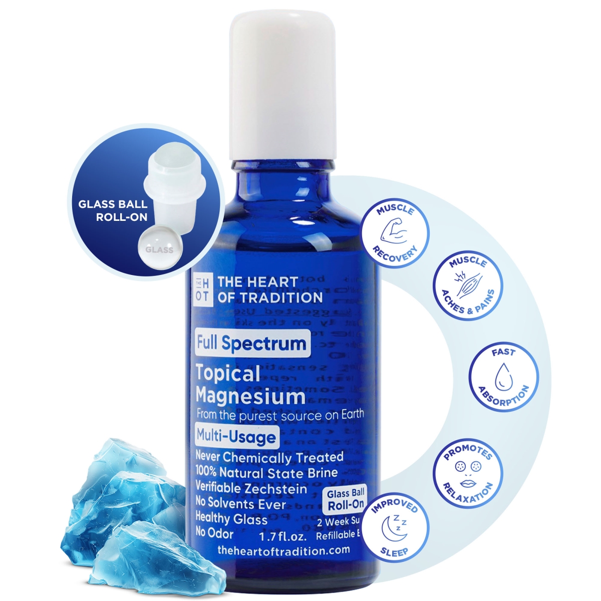 magroll Full Spectrum Topical Magnesium Glass Ball Roll-On with Zechstein Inside Certification (1.7 fl.oz)