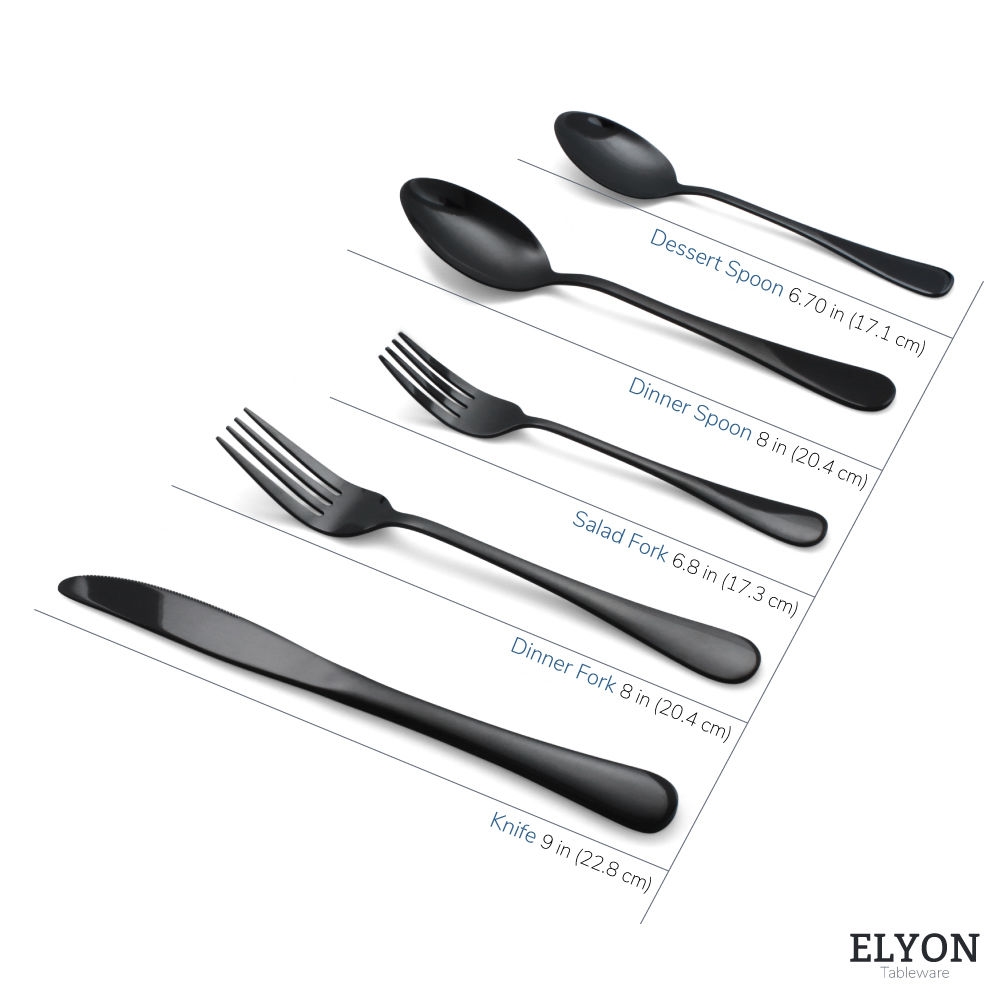 Picture of Elyon Tableware ELYON-35001 Elyon Luly Reflective Black 20-Piece Flatware Set&#44; Stainless Steel&#44; Service For 4