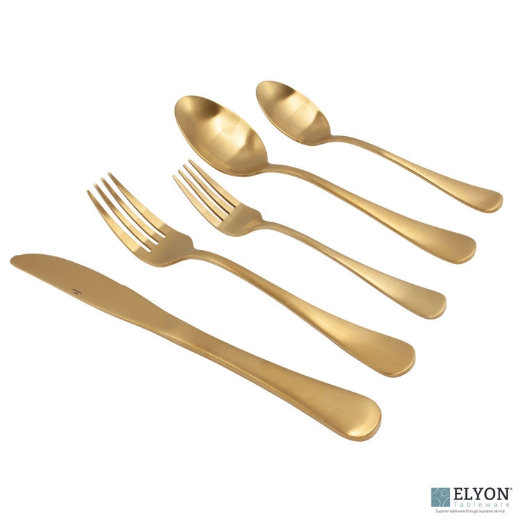 Picture of Elyon Tableware ELYON-35230 Elyon Luly Matte Gold 20-Piece Flatware Set&#44; Stainless Steel&#44; Service For 4