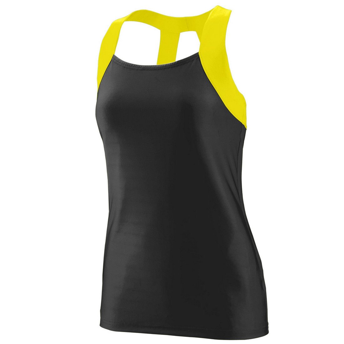 Picture of Augusta 1208A-Black- Power Yellow-2X Ladies Open Back Tank&#44; Black & Power Yellow - 2X
