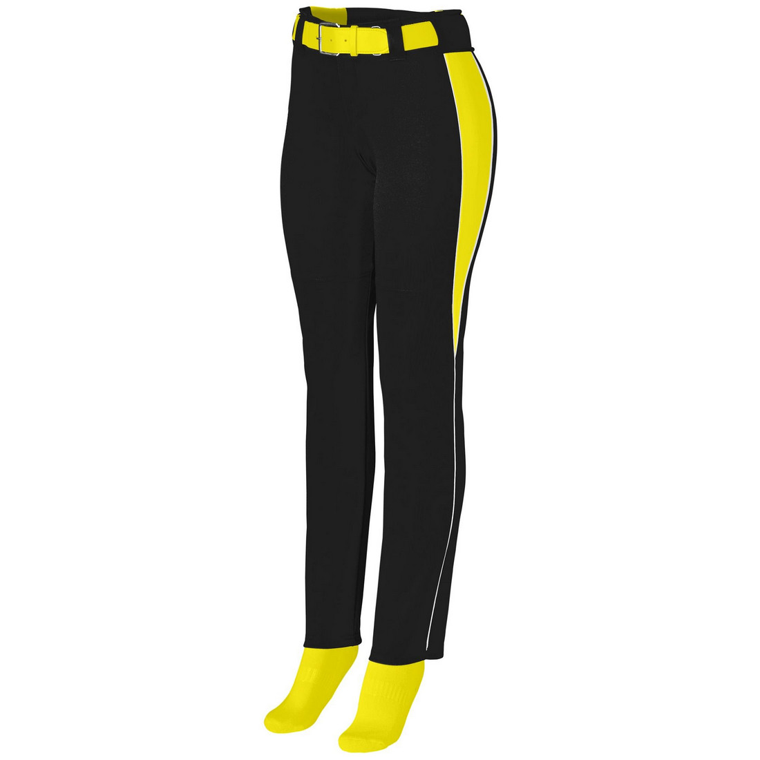 Picture of Augusta 1242A-Black- Power Yellow- White-M Ladies Outfield Pant&#44; Black&#44; Power Yellow & White - Medium