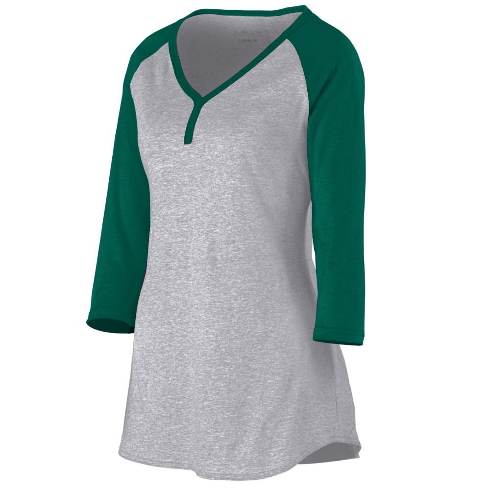Picture of Augusta 1263A-Athletic Heather- Dark Green-XS Ladies Rave Henley&#44; Athletic Heather & Dark Green - Extra Small