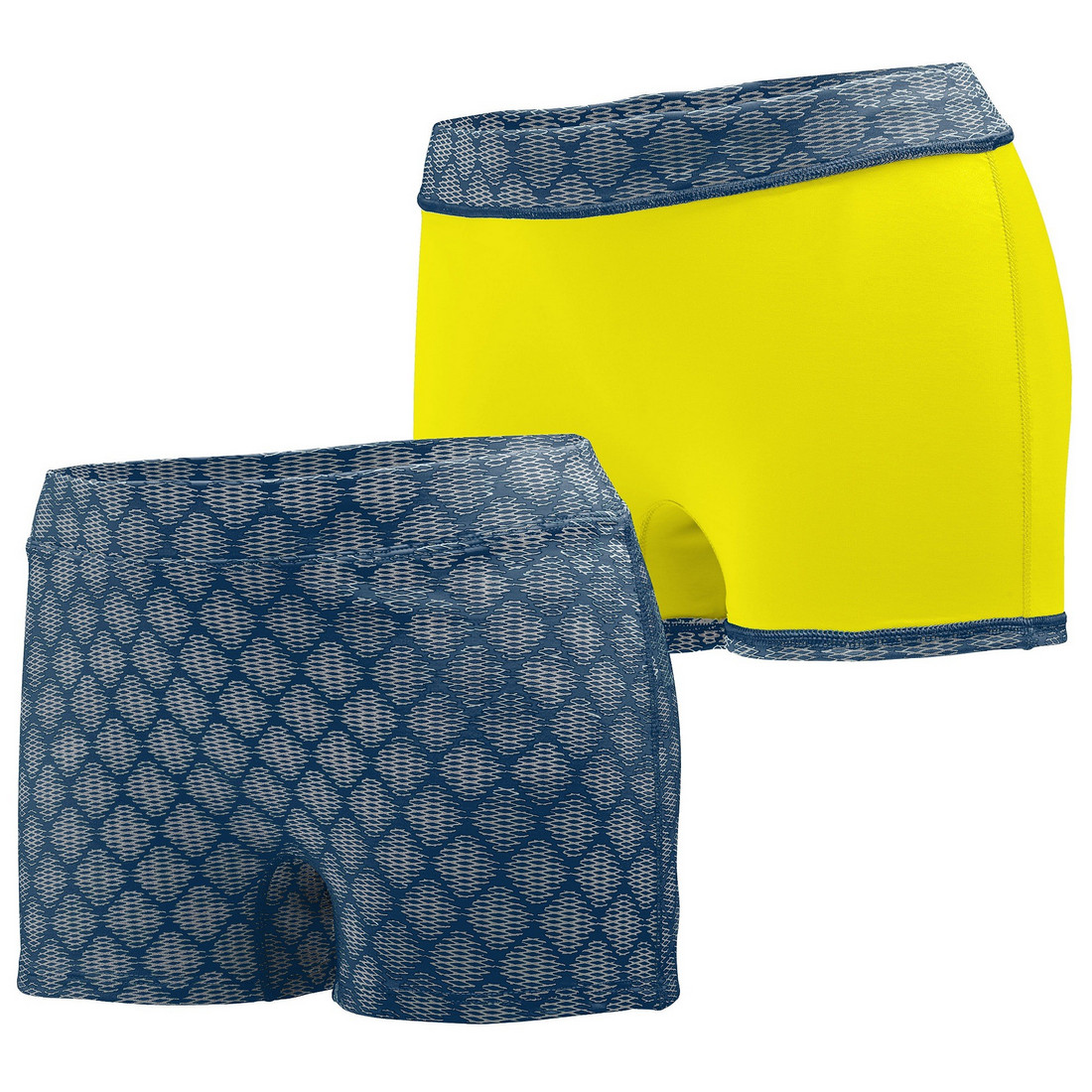 Picture of Augusta 1227A-Navy Plexus- Power Yellow-XL Ladies Impress Short&#44; Navy Plexus & Power Yellow - Extra Large