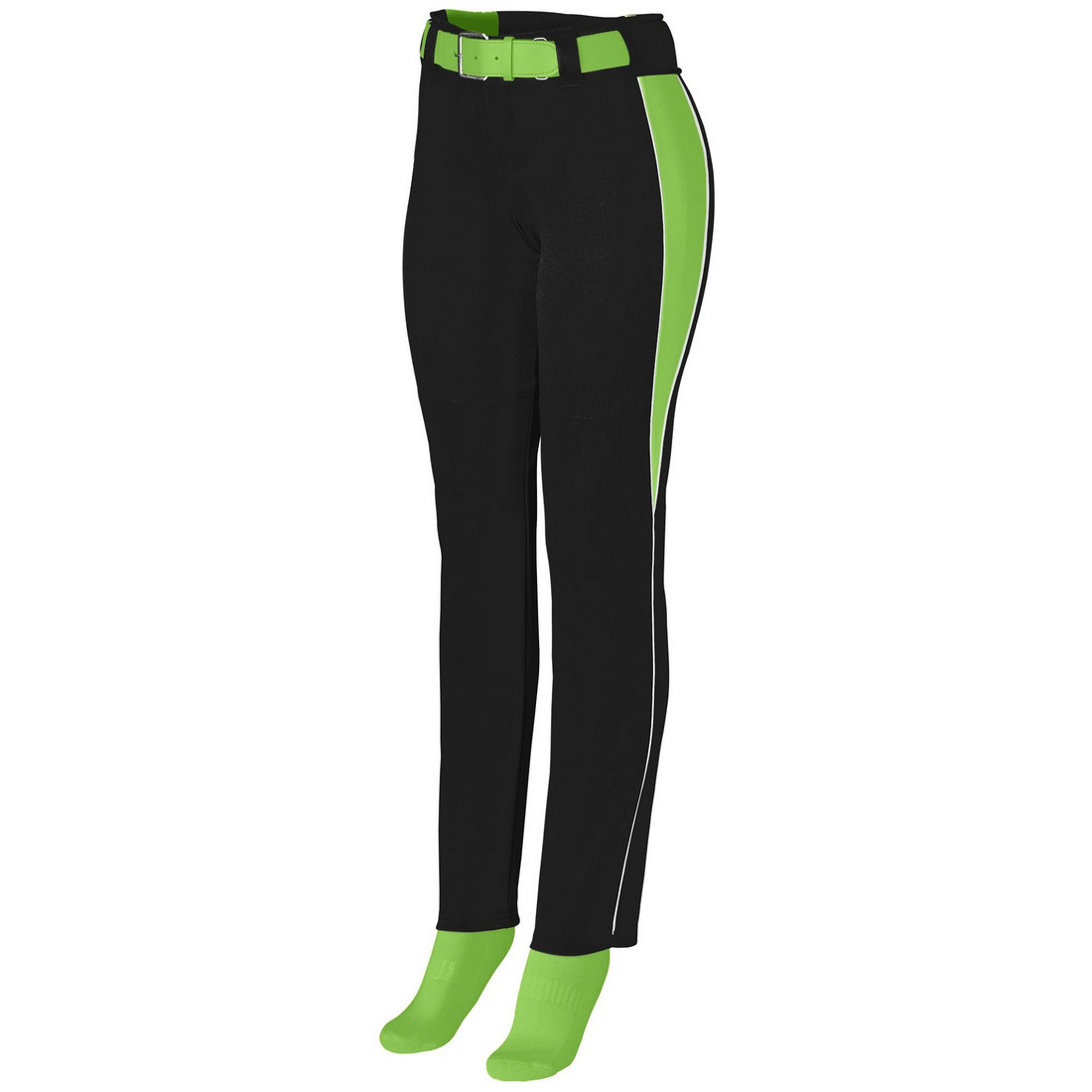 Picture of Augusta 1242A-Black- Lime- White-2X Ladies Outfield Pant&#44; Black&#44; Lime & White - 2X