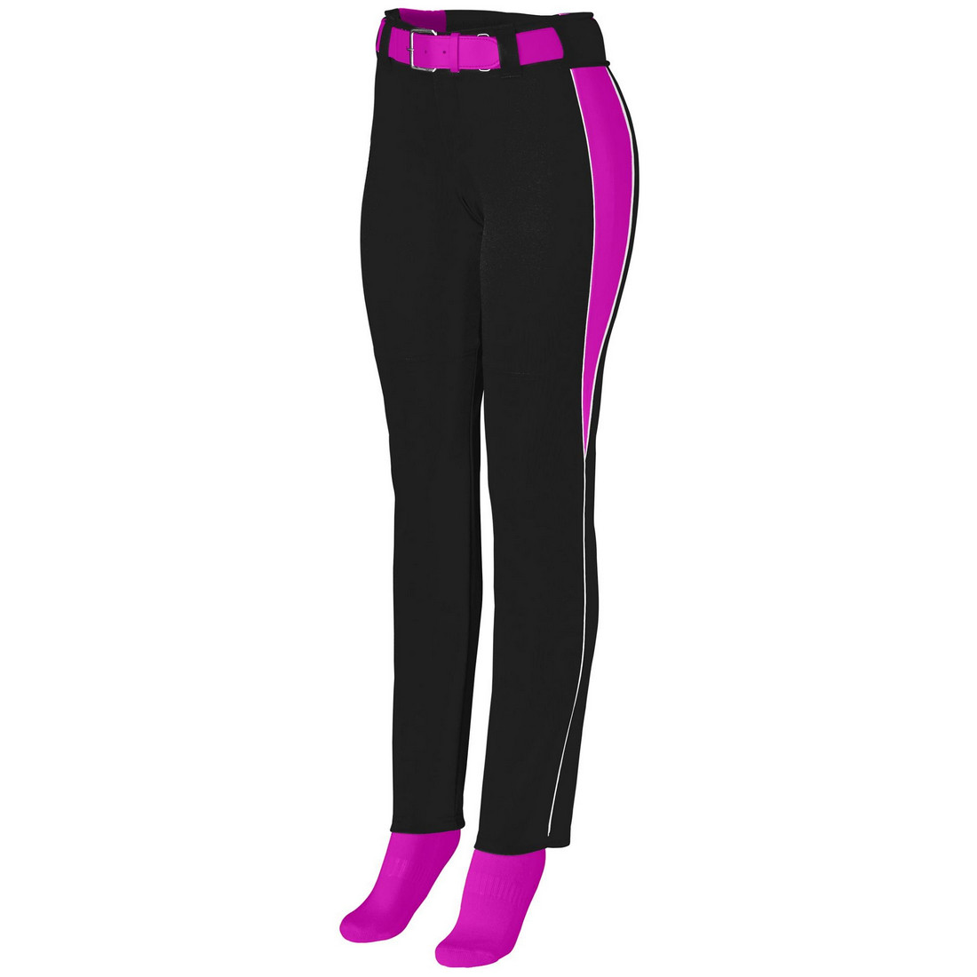 Picture of Augusta 1242A-Black- Power Pink- White-S Ladies Outfield Pant&#44; Black&#44; Power Pink & White - Small
