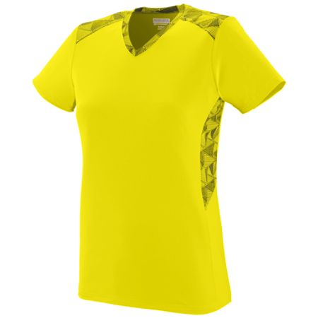 Picture of Augusta 1360A-Pwr Yell- Pwr Yell Black Print-2X Ladies Vigorous Jersey&#44; Power Yellow & Power Yellow Black Print - 2X