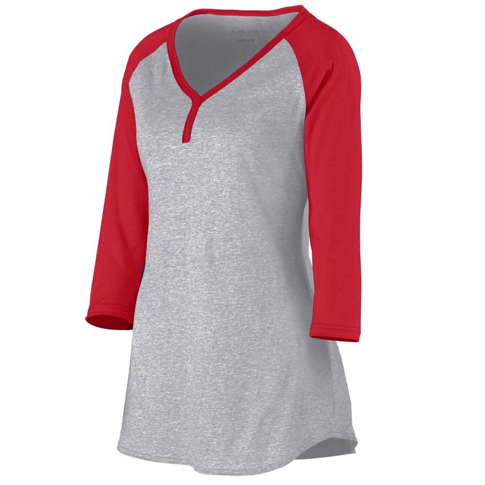 Picture of Augusta 1263A-Athletic Heather- Red-S Ladies Rave Henley&#44; Athletic Heather & Red - Small