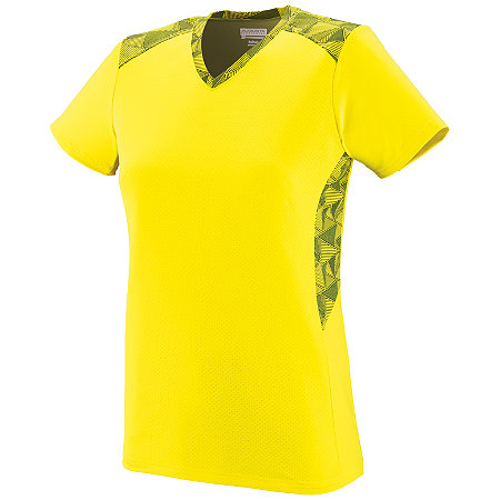 Picture of Augusta 1361A-Pwr Yell- Pwr Yell Black Print-S Girls Vigorous Jersey&#44; Power Yellow & Power Yellow Black Print - Small