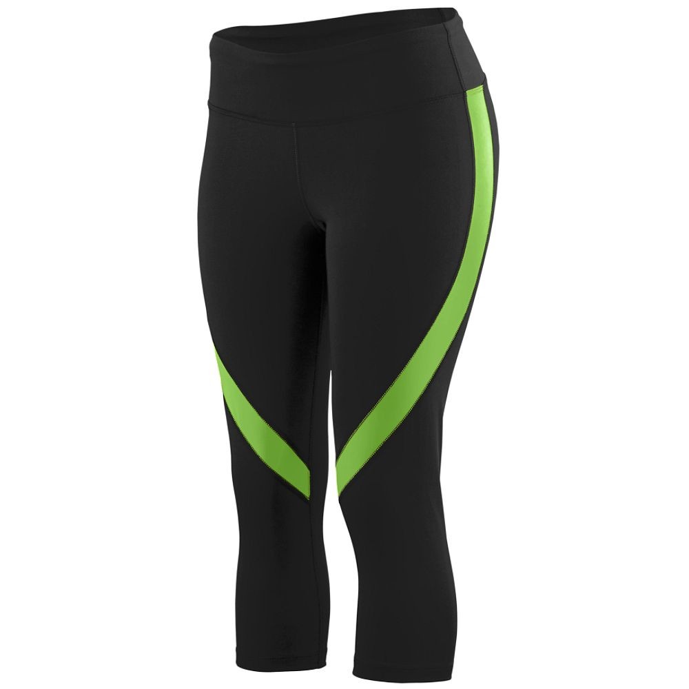 Picture of Augusta 2405A-Black- Lime-XS Ladies Action Color Block Capri&#44; Black & Lime - Extra Small