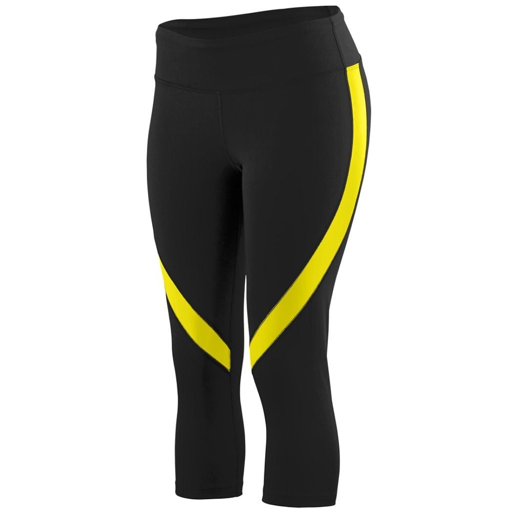 Picture of Augusta 2405A-Black- Power Yellow-XS Ladies Action Color Block Capri&#44; Black & Power Yellow - Extra Small