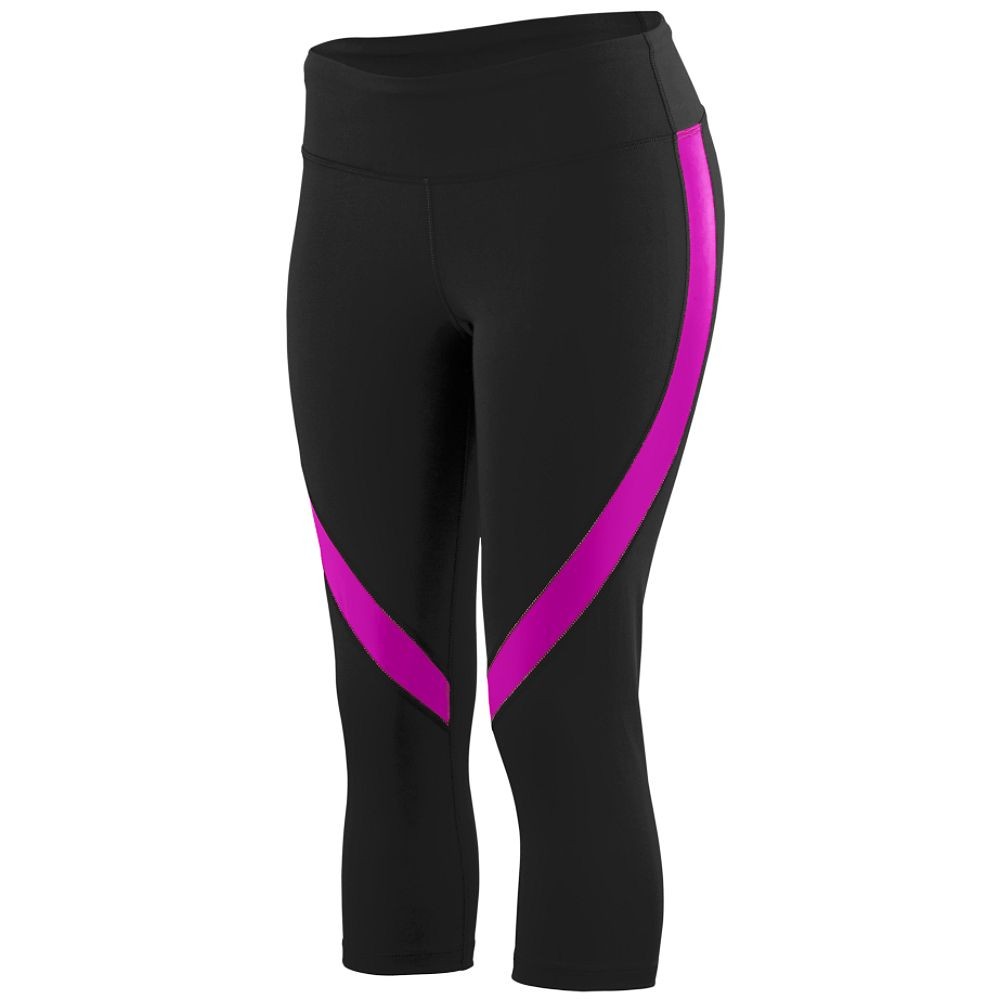 Picture of Augusta 2405A-Black- Power Pink-XS Ladies Action Color Block Capri&#44; Black & Power Pink - Extra Small