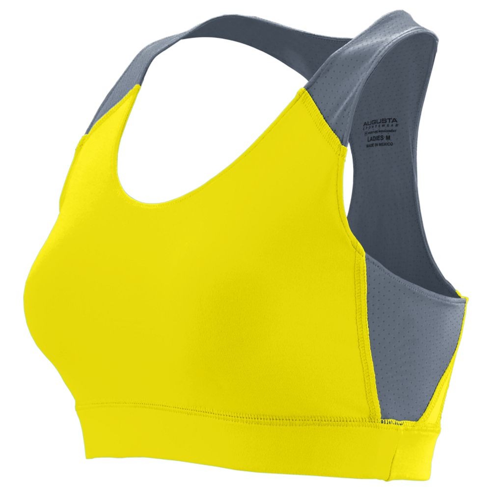 Picture of Augusta 2417A-Power Yellow- Graphite-L Ladies All Sport Sports Bra&#44; Power Yellow & Graphite - Large