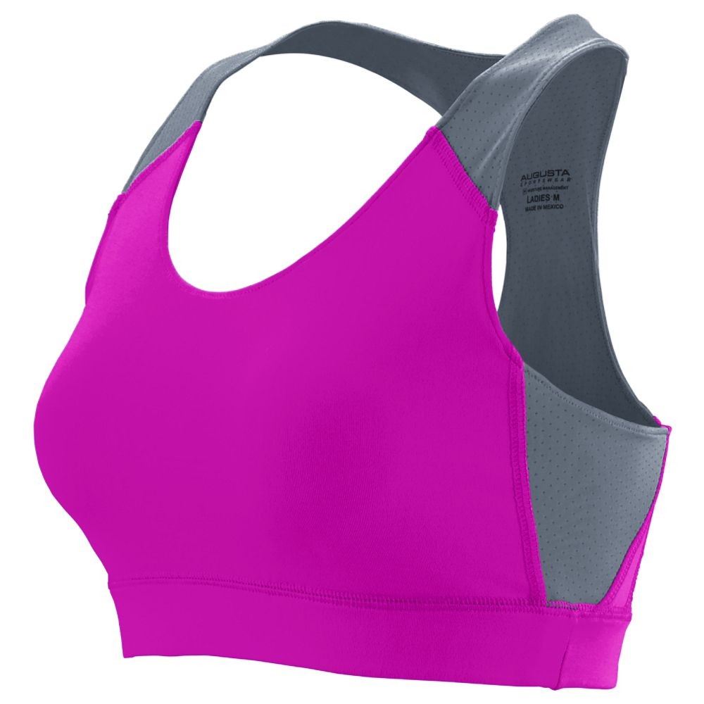 Picture of Augusta 2417A-Power Pink- Graphite-S Ladies All Sport Sports Bra&#44; Power Pink & Graphite - Small