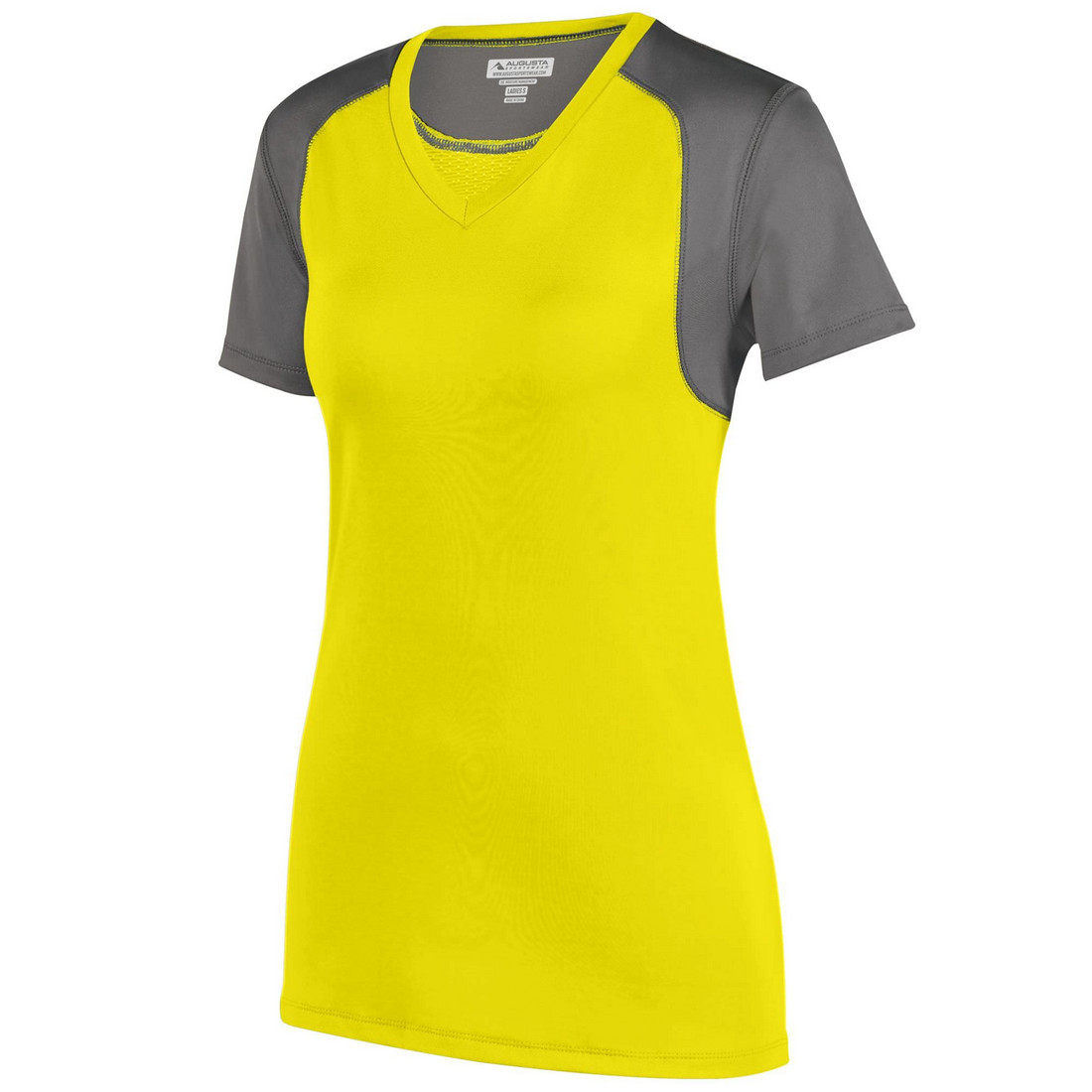 Picture of Augusta 2517A-Power Yellow-Graphite-M Ladies Astonish Jersey T-Shirt&#44; Power Yellow & Graphite - Medium