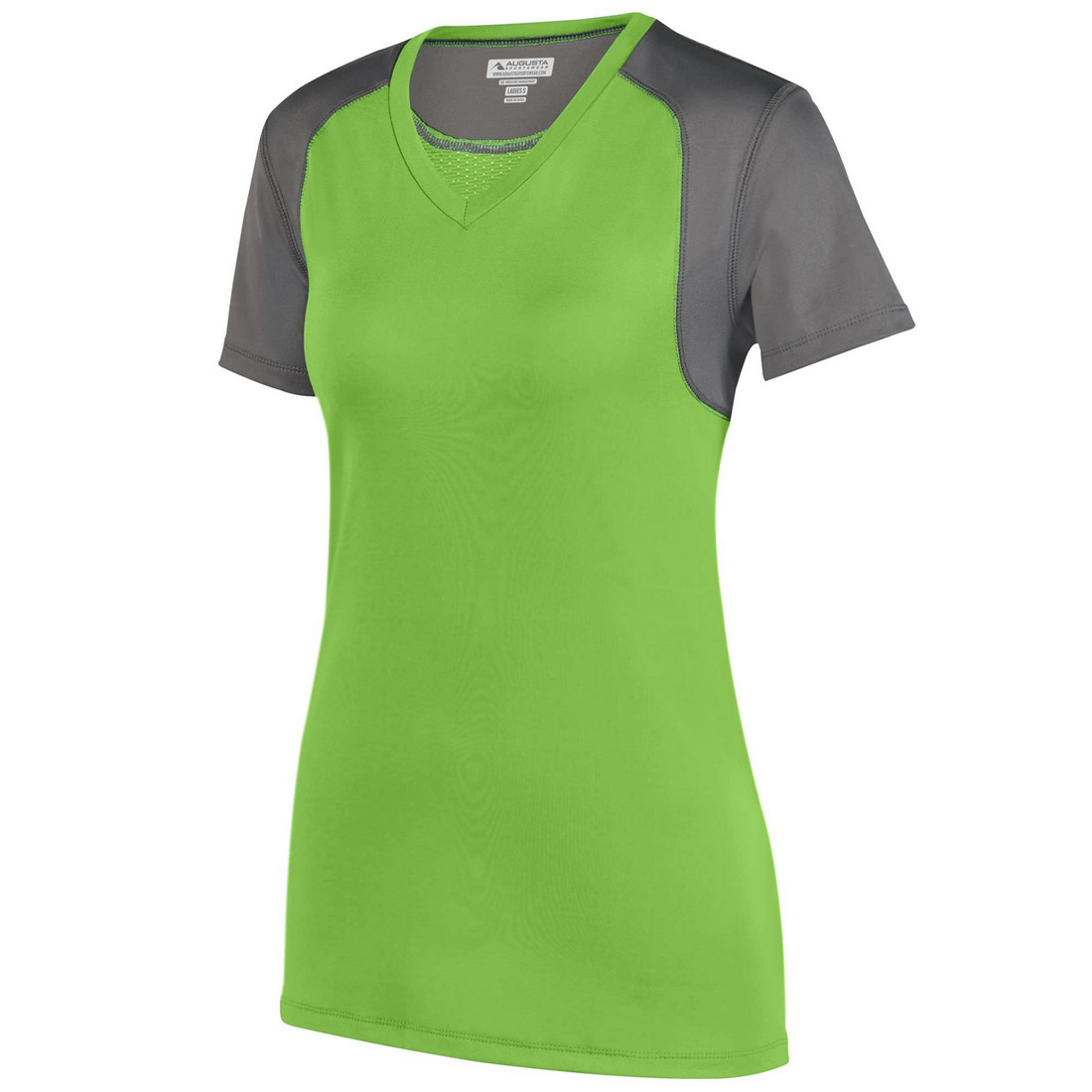 Picture of Augusta 2517A-Lime- Graphite-S Ladies Astonish Jersey T-Shirt&#44; Lime & Graphite - Small