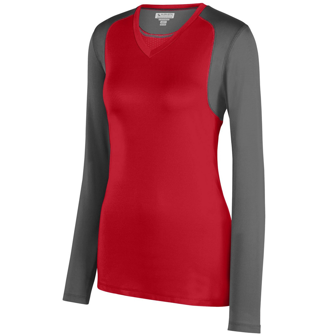 Picture of Augusta 2522A-Red- Graphite-XL Ladies Astonish Long Sleeve Jersey T-Shirt&#44; Red & Graphite - Extra Large