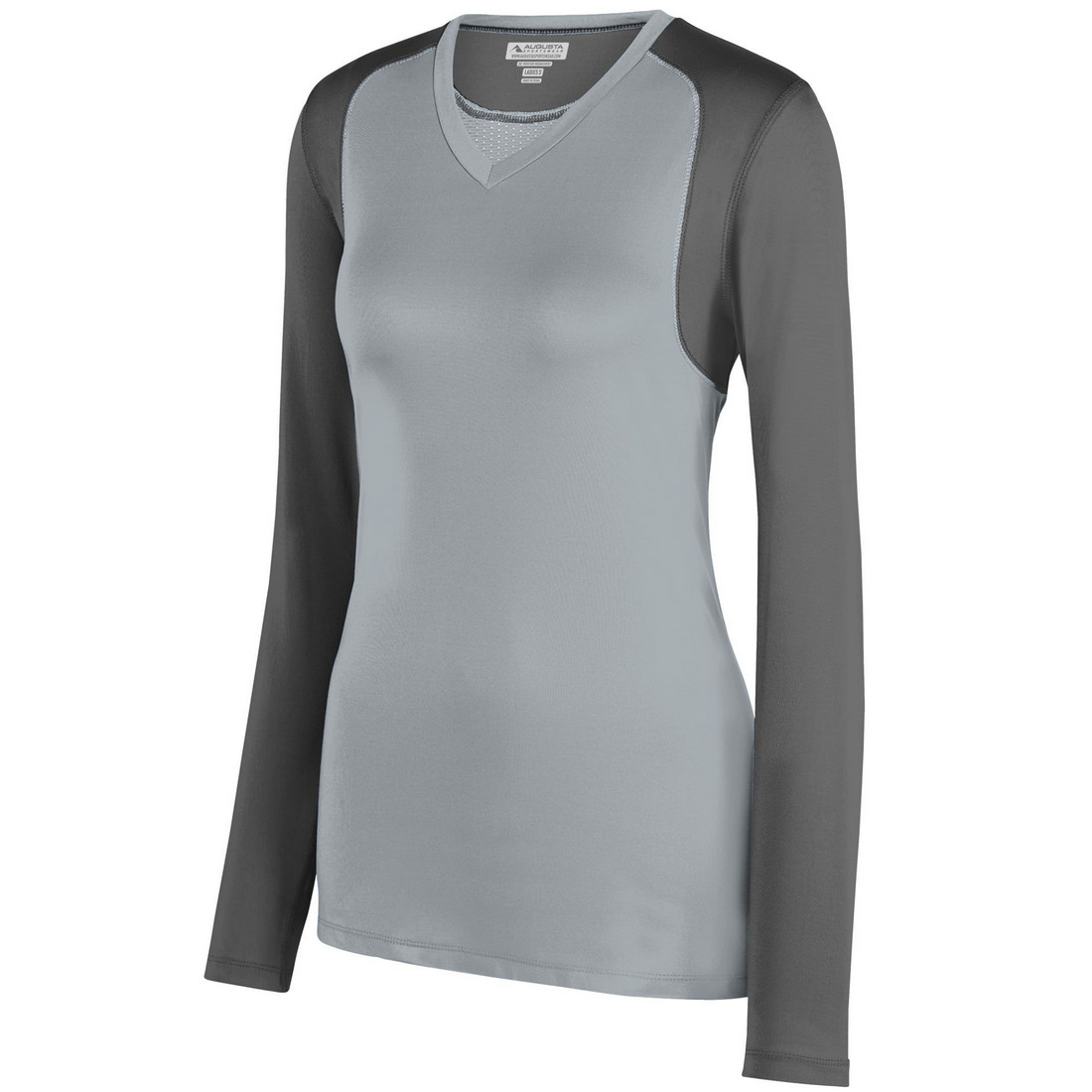 Picture of Augusta 2522A-Silver- Graphite-2X Ladies Astonish Long Sleeve Jersey T-Shirt&#44; Silver & Graphite - 2X