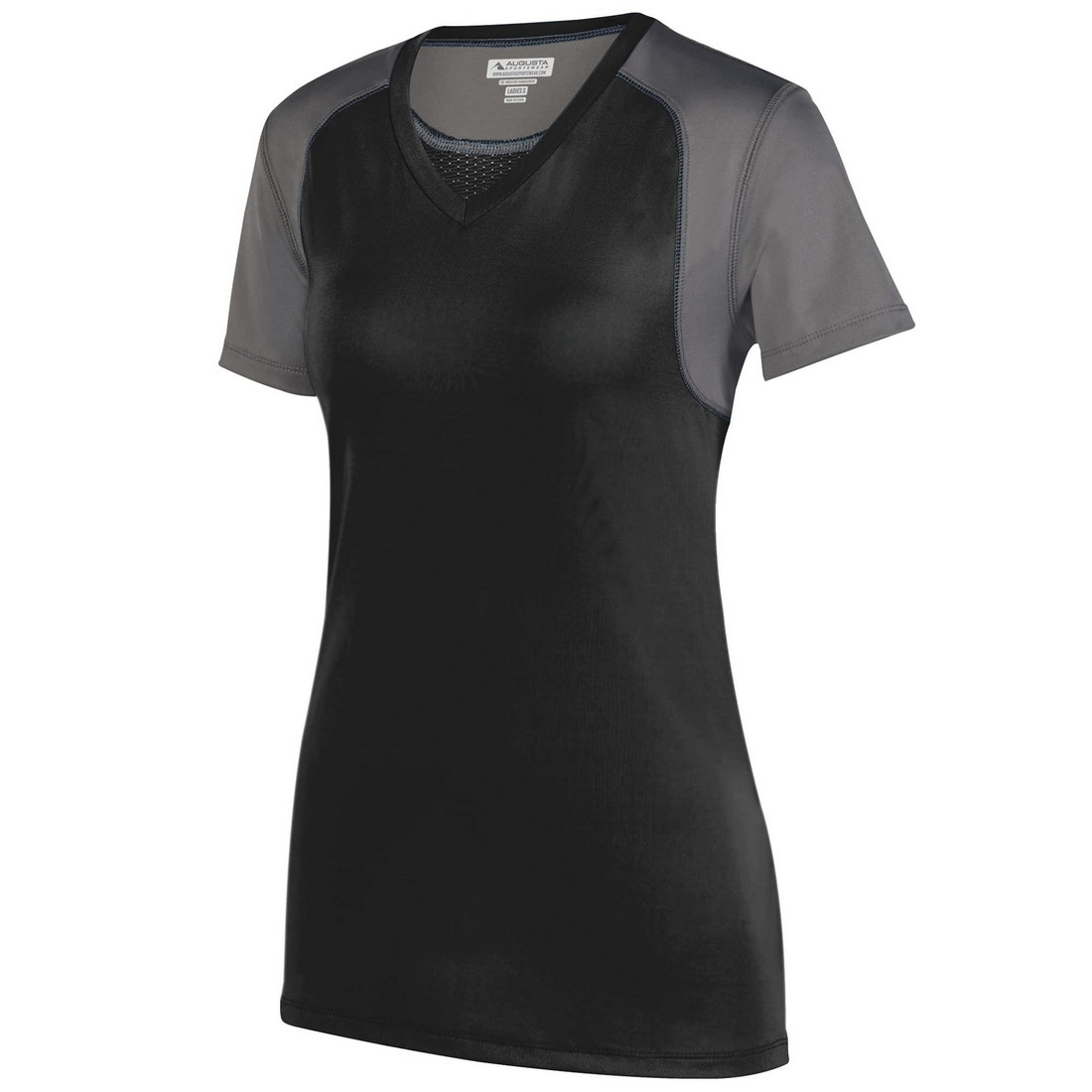 Picture of Augusta 2517A-Black- Graphite-S Ladies Astonish Jersey T-Shirt&#44; Black & Graphite - Small