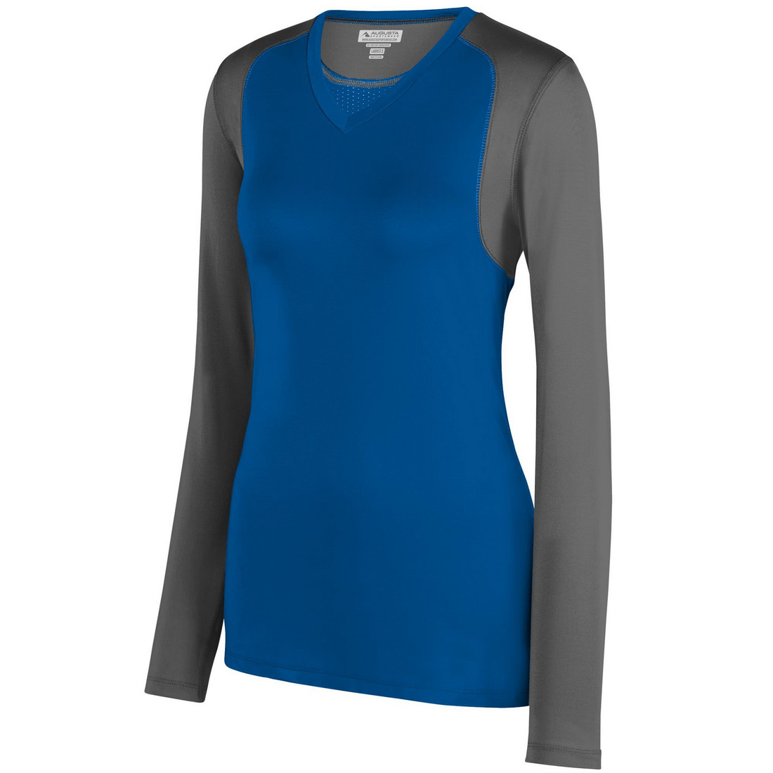 Picture of Augusta 2522A-Royal- Graphite-2X Ladies Astonish Long Sleeve Jersey T-Shirt&#44; Royal & Graphite - 2X