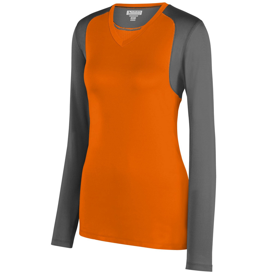 Picture of Augusta 2522A-Power Orange-Graphite-M Ladies Astonish Long Sleeve Jersey T-Shirt&#44; Power Orange & Graphite - Medium