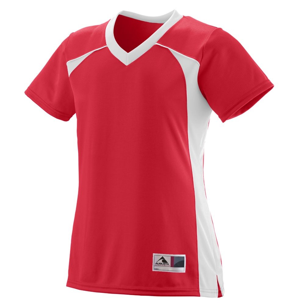 Picture of Augusta 263A-Red- White-L Girls Victor Replica Jersey T-Shirt&#44; Red-White - Large