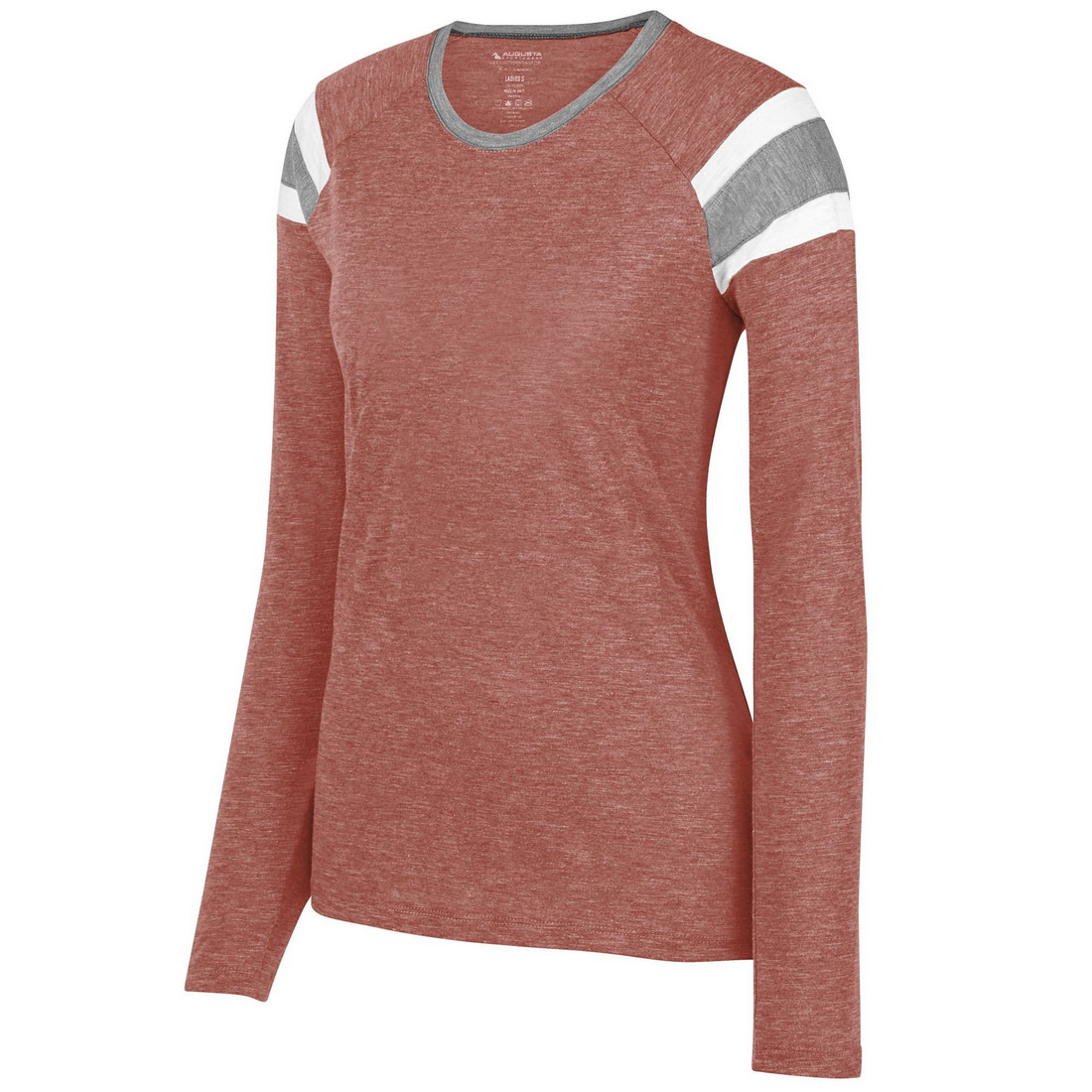 Picture of Augusta 3012A-Red- Slate- White-L Ladies Long Sleeve Fanatic Tee&#44; Red&#44; Slate-White - Large