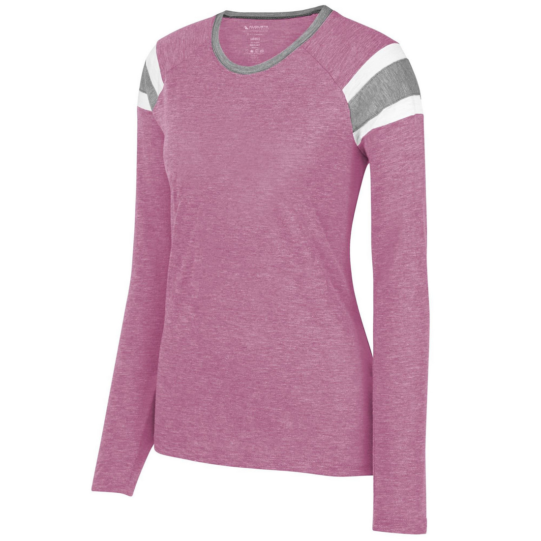 Picture of Augusta 3012A-Power Pink- Slate- White-M Ladies Long Sleeve Fanatic Tee&#44; Power Pink&#44; Slate-White - Medium