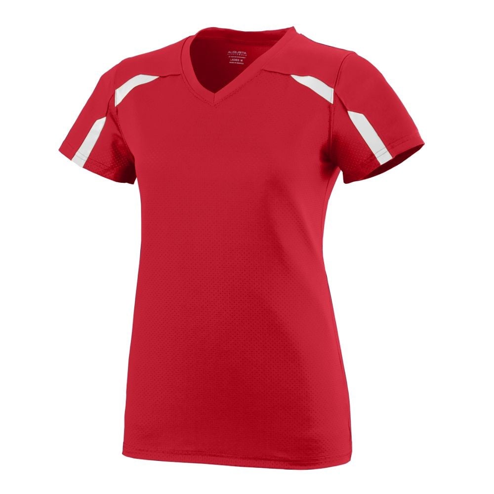 Picture of Augusta 1002A-Red- White-2X Ladies Avail Jersey T-Shirt&#44; Red-White - 2X