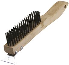 Wire Brush with Scraper - Wood Handle - 10 in. - 4 x 16 Rows - Durable Design