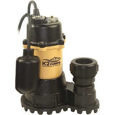 K2 Pumps Submersible Sump Pump 1/2 HP Cast Iron with Piggyback Tethered Switch - SPI05003TPK