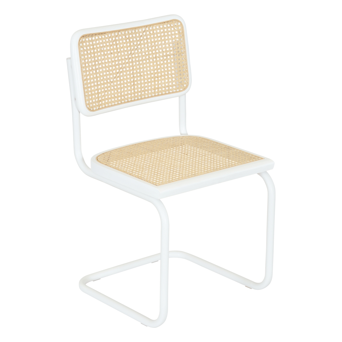 Picture of Breuer Chair Company UNB-BCC-CSCA-SC-WHTF-WHTW-NTRLC Breuer Chair Company Marcel Breuer B32 Cesca Cane Cantilever Side Chair w/ White Steel Frame White Wood & Natural Cane (Made in Italy) by Furnish Theory