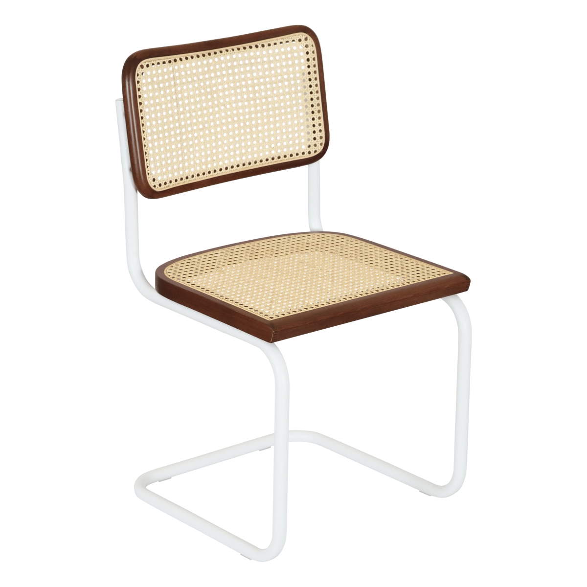 Picture of Breuer Chair Company UNB-BCC-CSCA-SC-WHTF-WLNTW-NTRLC Marcel Breuer B32 Cesca Cane Cantilever Side Chair w/ White Steel Frame Walnut Wood &amp; Natural Cane (Made in Italy) by Furnish Theory