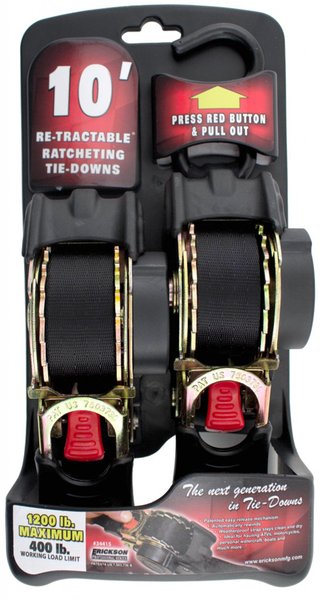 360241517 34415 1 in. x 10 ft. 1200 lbs Re-tract Tie Down Ratchet Strap, Black - 2 Piece
