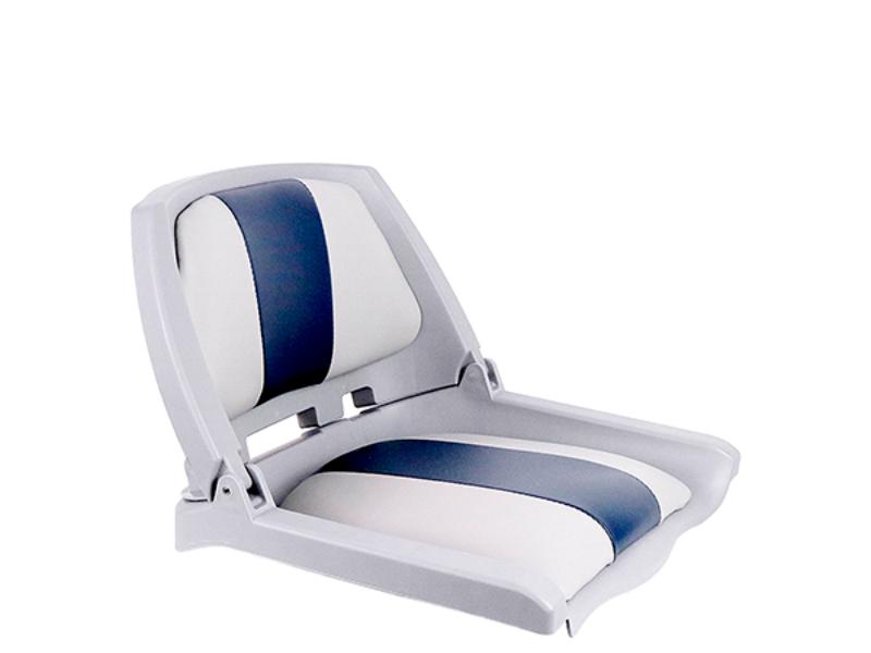 15.75 in. Folding Back Boat Seat with Replaceable Cushions Shell, Grey & Navy