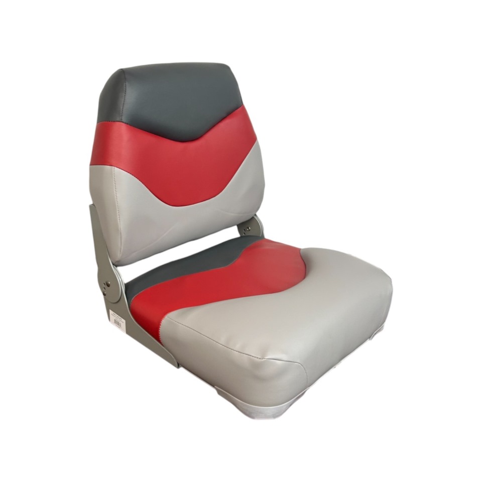 1011-ALEC 19.25 in. Mid Back Fold Down Tracker Style Boat Seat, Marble, Red & Charcoal