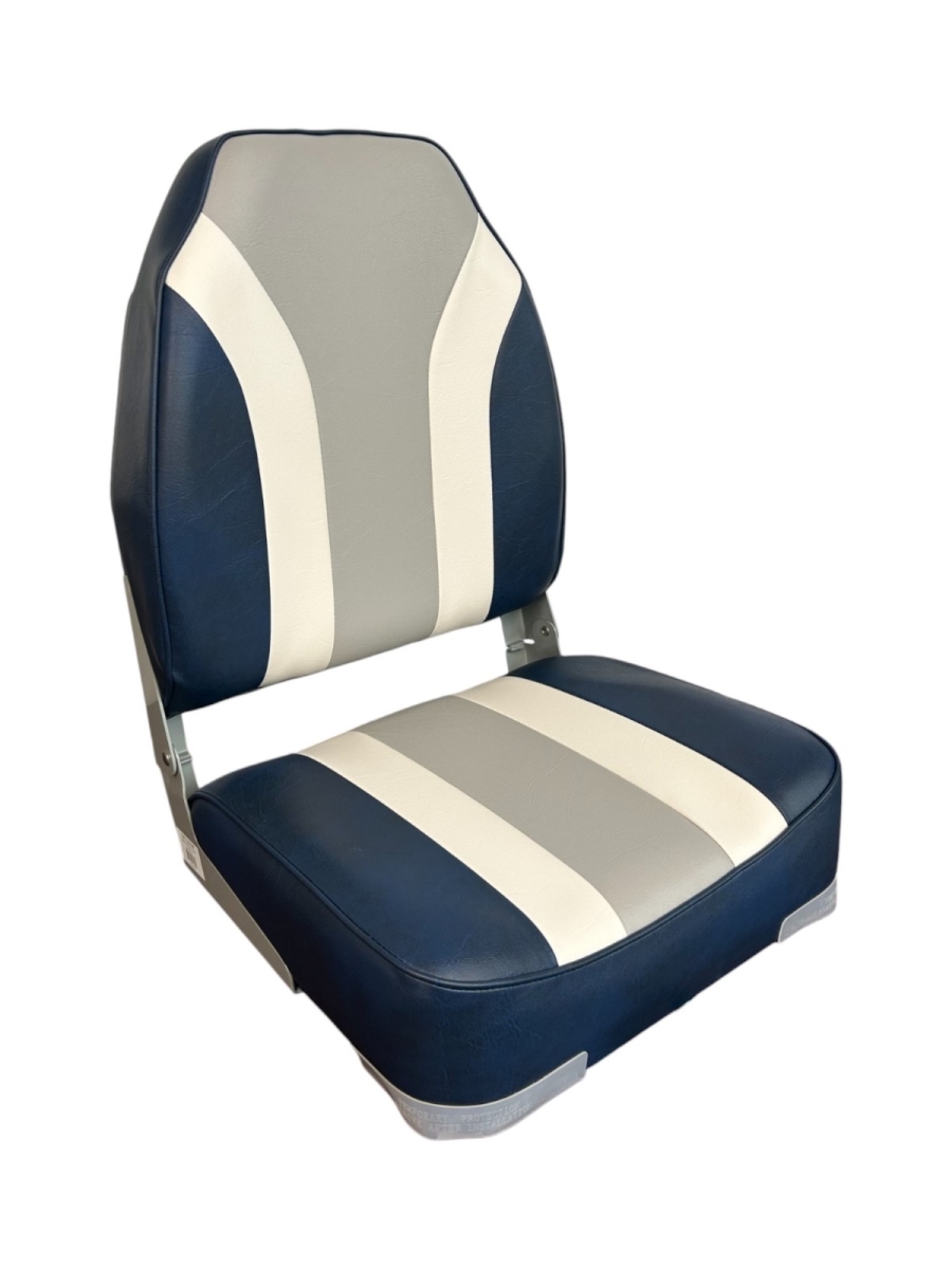 1012-ADAB 19.25 in. Mid Back Fold Down Tracker Style Boat Seat, Navy, White & Gray