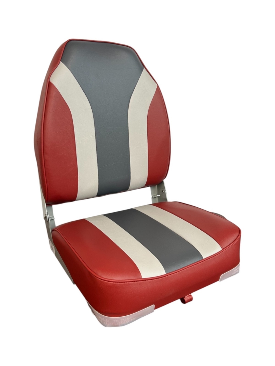 1012-AEBC 19.25 in. Mid Back Fold Down Tracker Style Boat Seat, Red, Gray & Charcoal