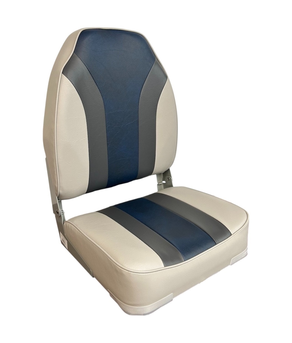 1012-ABCD 19.25 in. Mid Back Fold Down Tracker Style Boat Seat, Gray, Charcoal & Navy