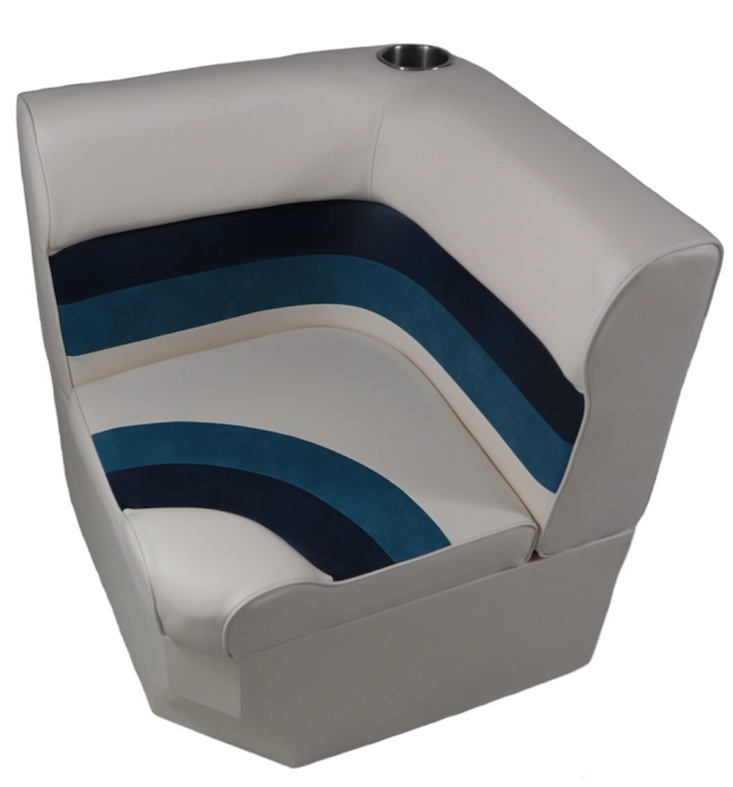 Picture of Horizon 3007-3011-AADK 25.25 in. Premium Series Pontoon Radius Corner Cushion Set&#44; Base White&#44; Navy & Blue