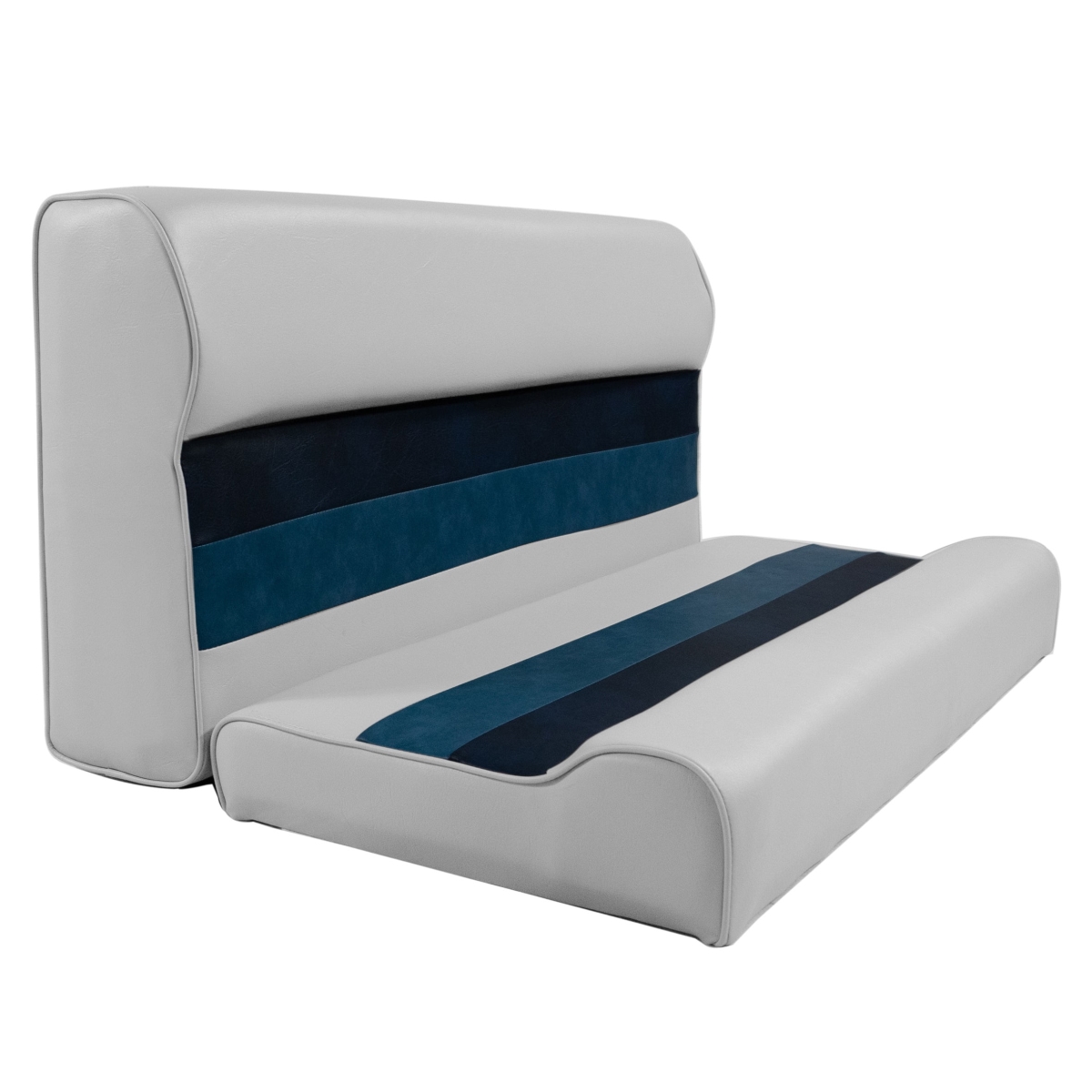 Picture of Horizon 3001-AADK 37 in. Premium Series Pontoon Bench Seat Cushion Set&#44; White&#44; Navy & Blue