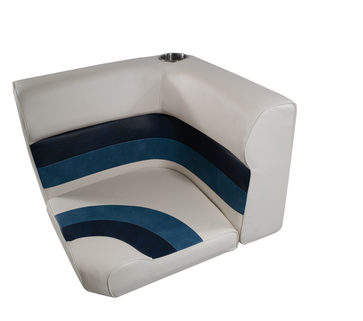 Premium Pontoon Radius Corner Cushion Set - White/Navy/Blue - 25.5 in. - High Compression Foam