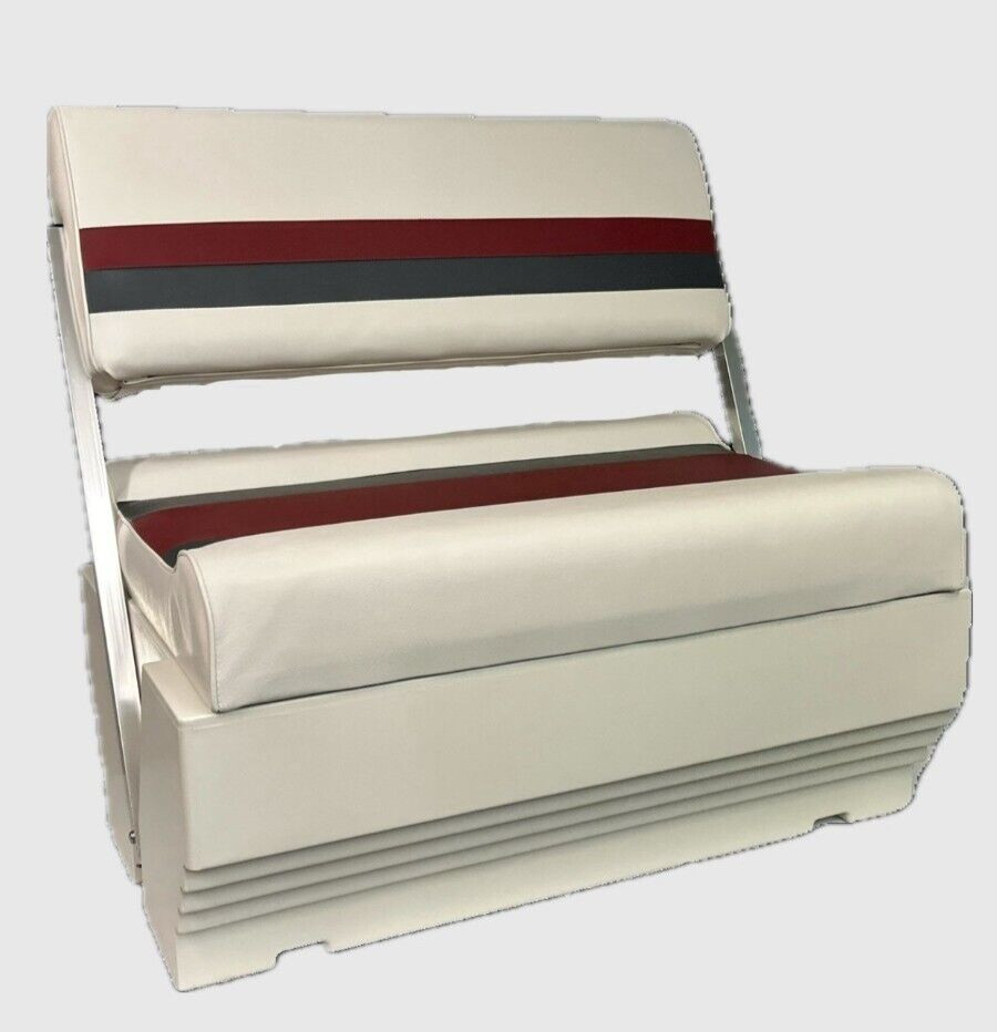 Picture of Horizon 3013-3020-AAEC 32 in. Premium Series Pontoon Flip Flop Seat Cushion Set&#44; Base White&#44; Red & Charcoal