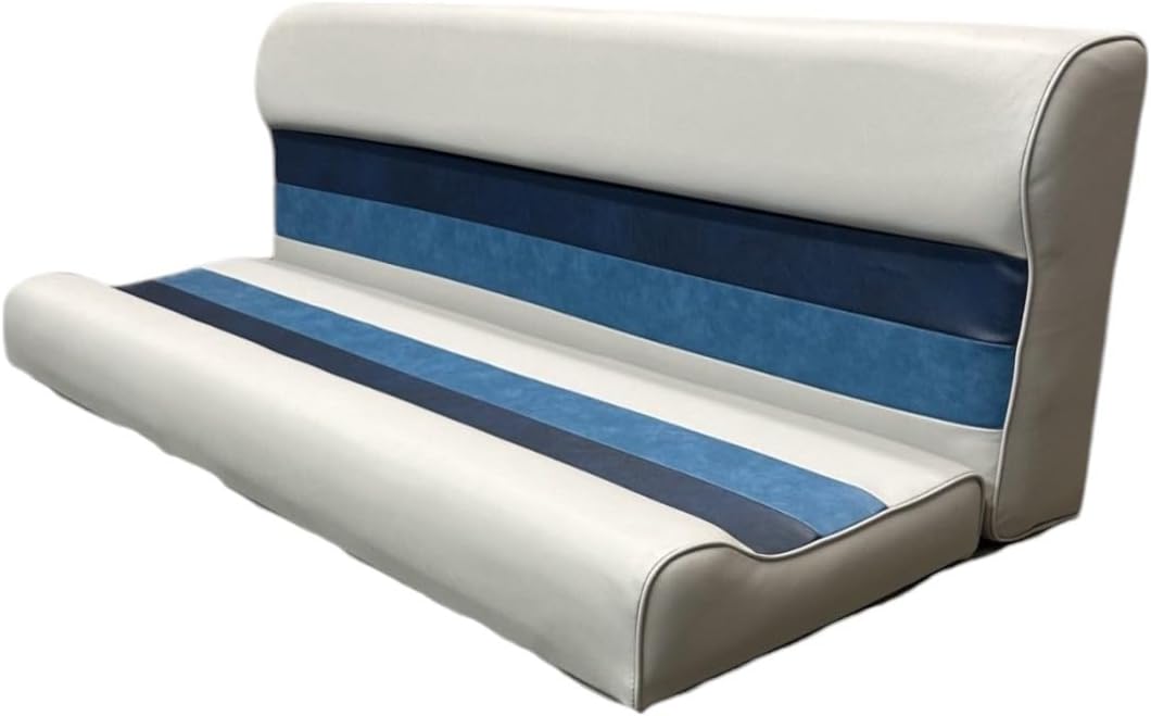 55 in. Premium Series Pontoon Bench Seat Cushion Set, Gray, Navy & Blue