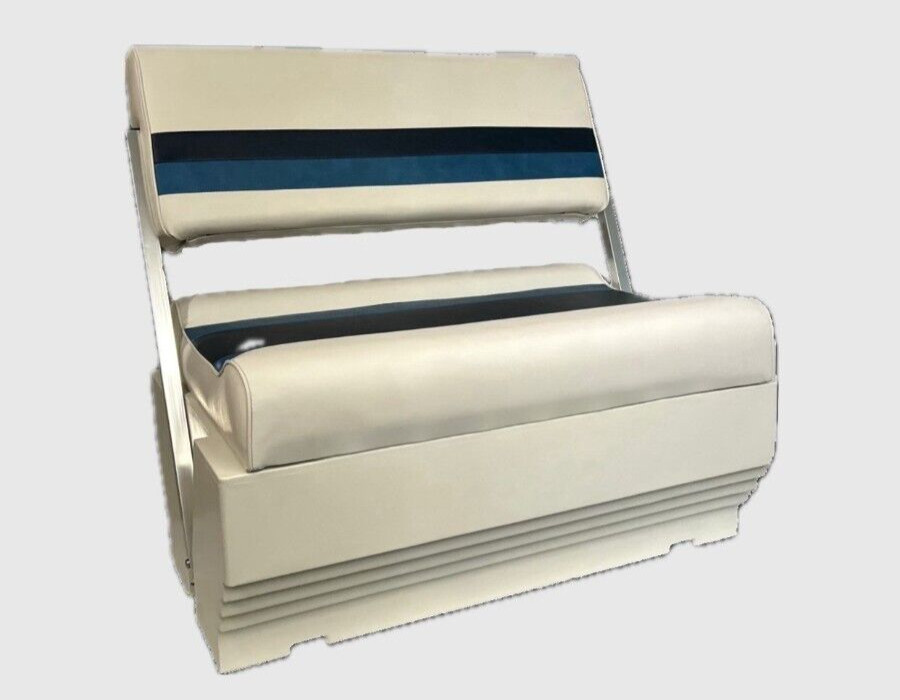 Picture of Horizon 3013-3020-AADK 32 in. Premium Series Pontoon Flip Flop Seat Cushion Set&#44; Base White&#44; Navy & Blue