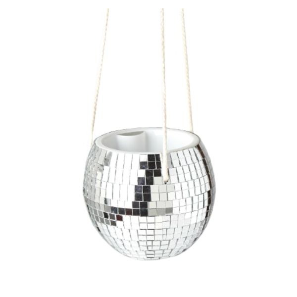 POT-DISCO.HANGING Disco Ball Hanging Planter, Silver