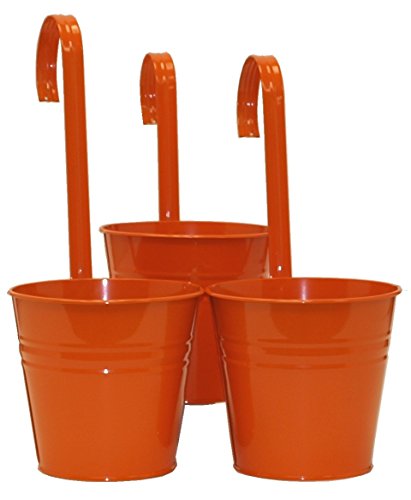 8535E TA S-3 7 in. dia. Enameled Galvanized Planter with Handle - Tangerine